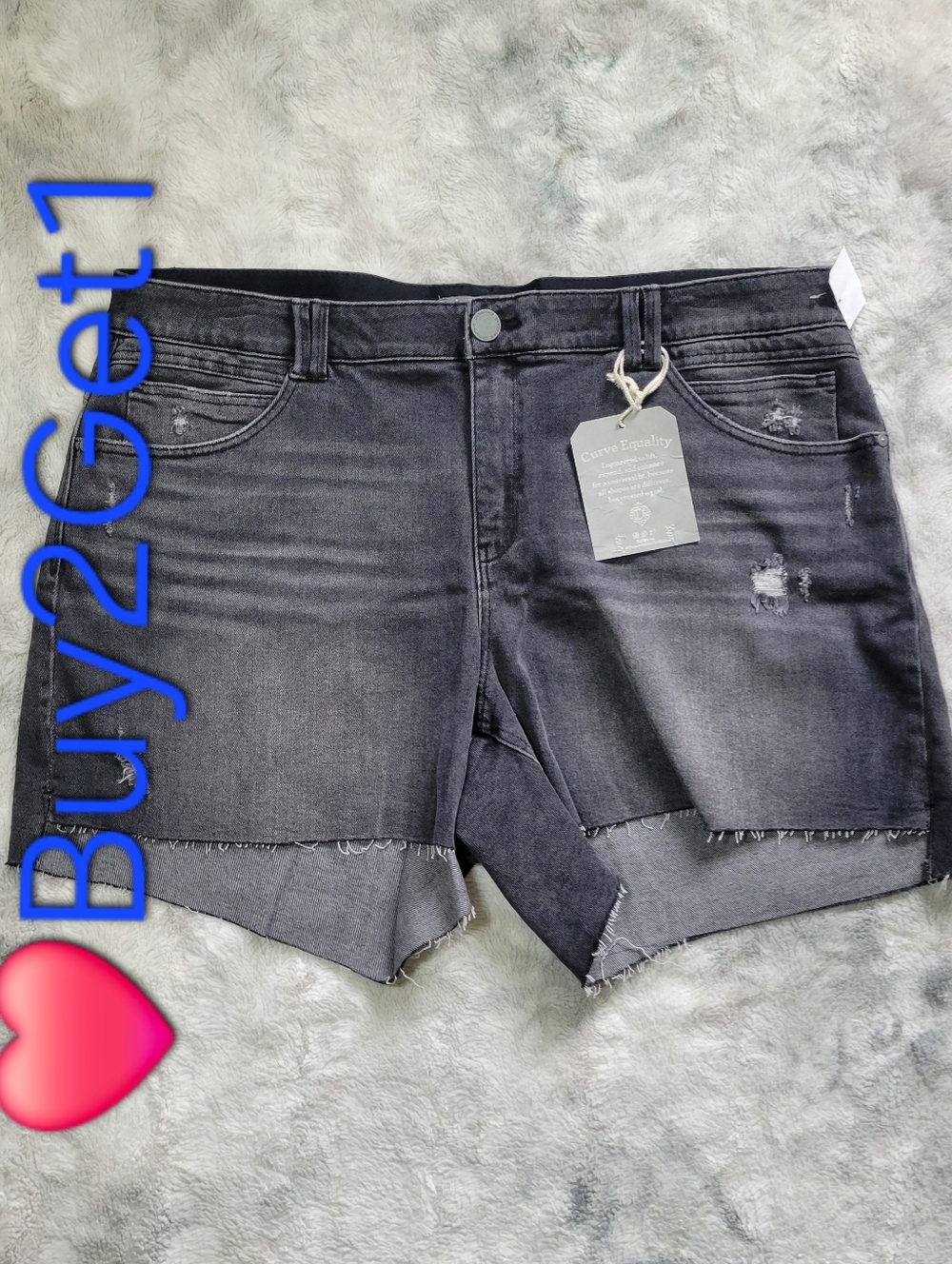 ❤️B2G1 New Democracy 22W Ab Technology High Rise Black Denim Distressed Shorts❤️